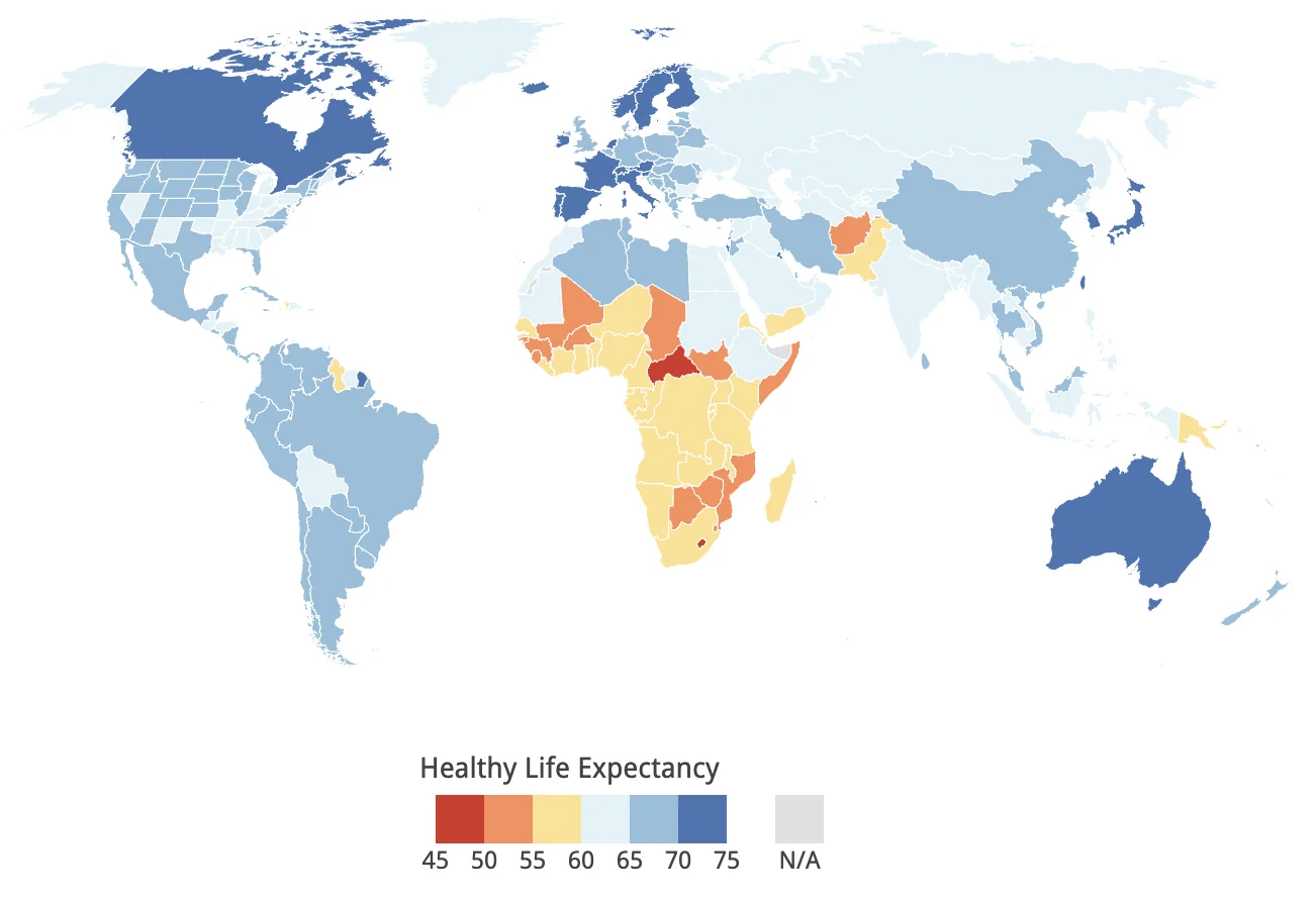 Global Life Expectancy / Healthy Life Expectancy Trend